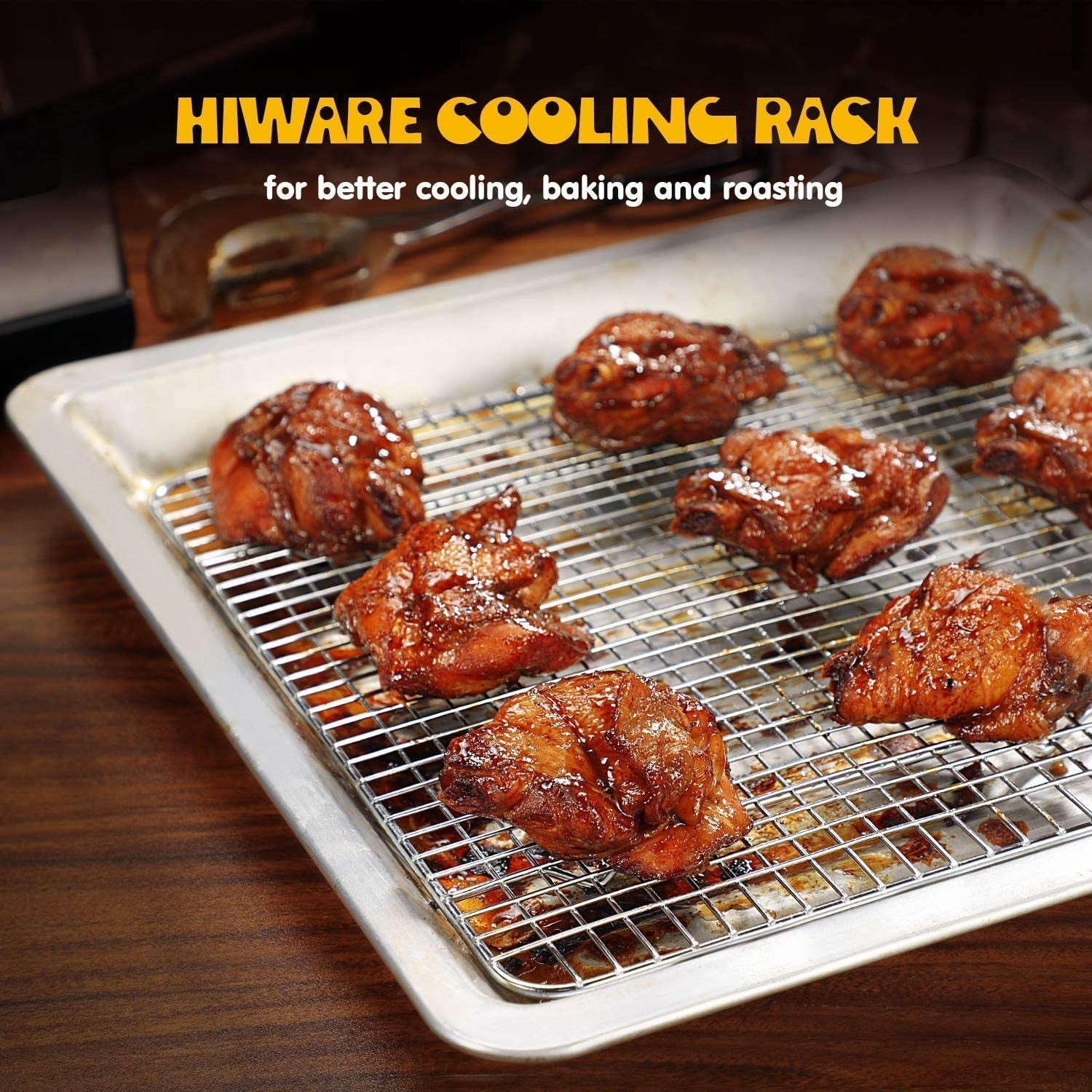 Hiware 2-Pack Cooling Racks for Baking - 10 X 15 - Stainless Steel Wire Cookie Rack Fits Jelly Roll Sheet Pan. Oven Safe for Cooking. Roasting. Grilling - Image 4