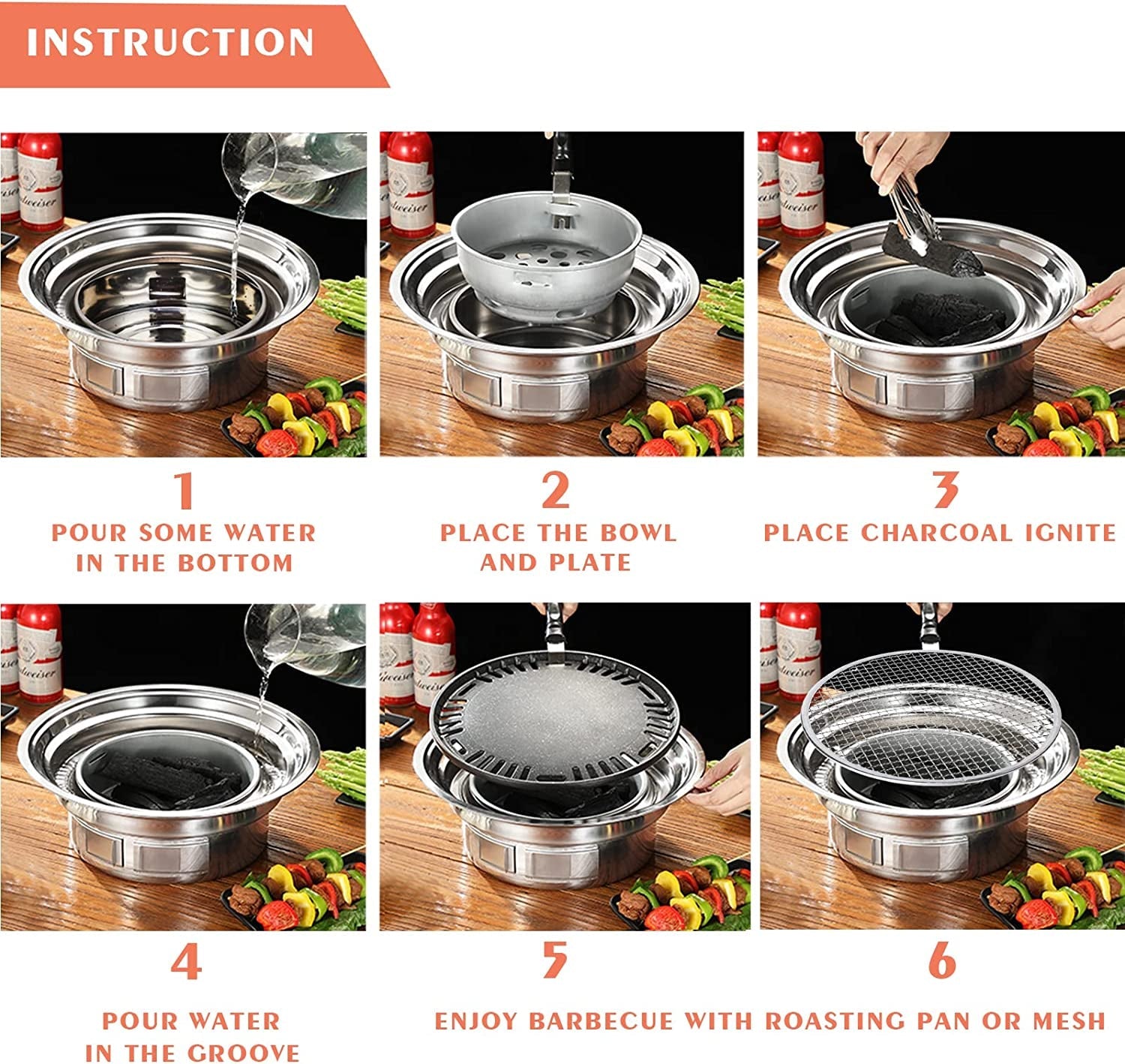 Puraville Charcoal Barbecue Grill. 13.7 Inches Non-Stick Korean BBQ Grill. Portable Stainless Steel Charcoal Stove for Home Party Outdoor Camping - Image 4