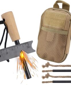 Fire Starter Survival Tool. Fire Starter Kit Includes Magnesium Rod Steel Striker. 2 Pcs Wick Hemp Rope & Multifunctional Outdoor Bag / 50 Pcs Wax-Soaked Fire Plugs. Fire Starters for Campfires
