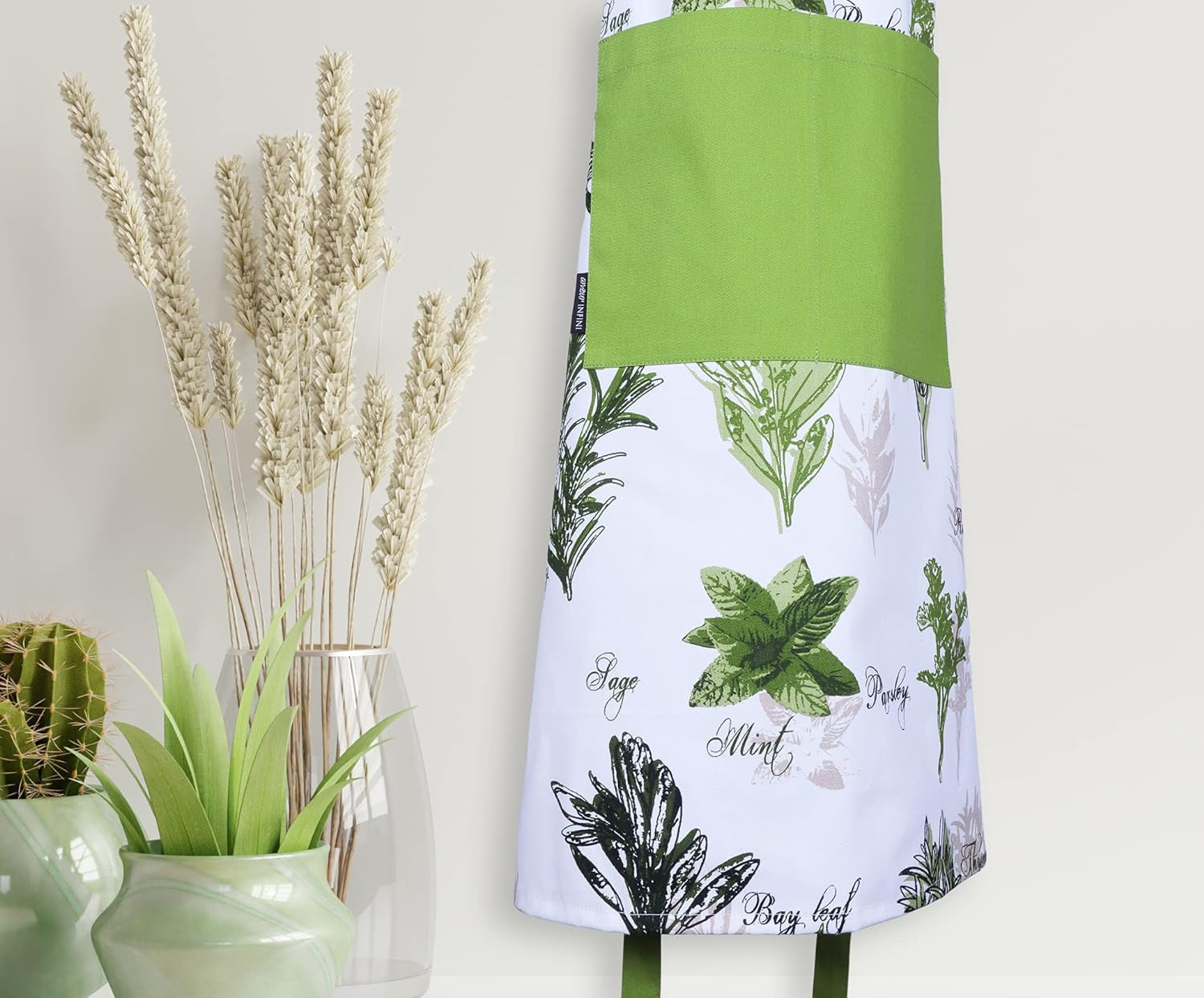Herb Garden Apron | 27.5 X 33 Inches | 100% Natural Cotton | Womens Apron for Cooking. Baking. Gardening | Convenient Pockets and Adjustable Strap at Neck & Waist Ties - Image 3
