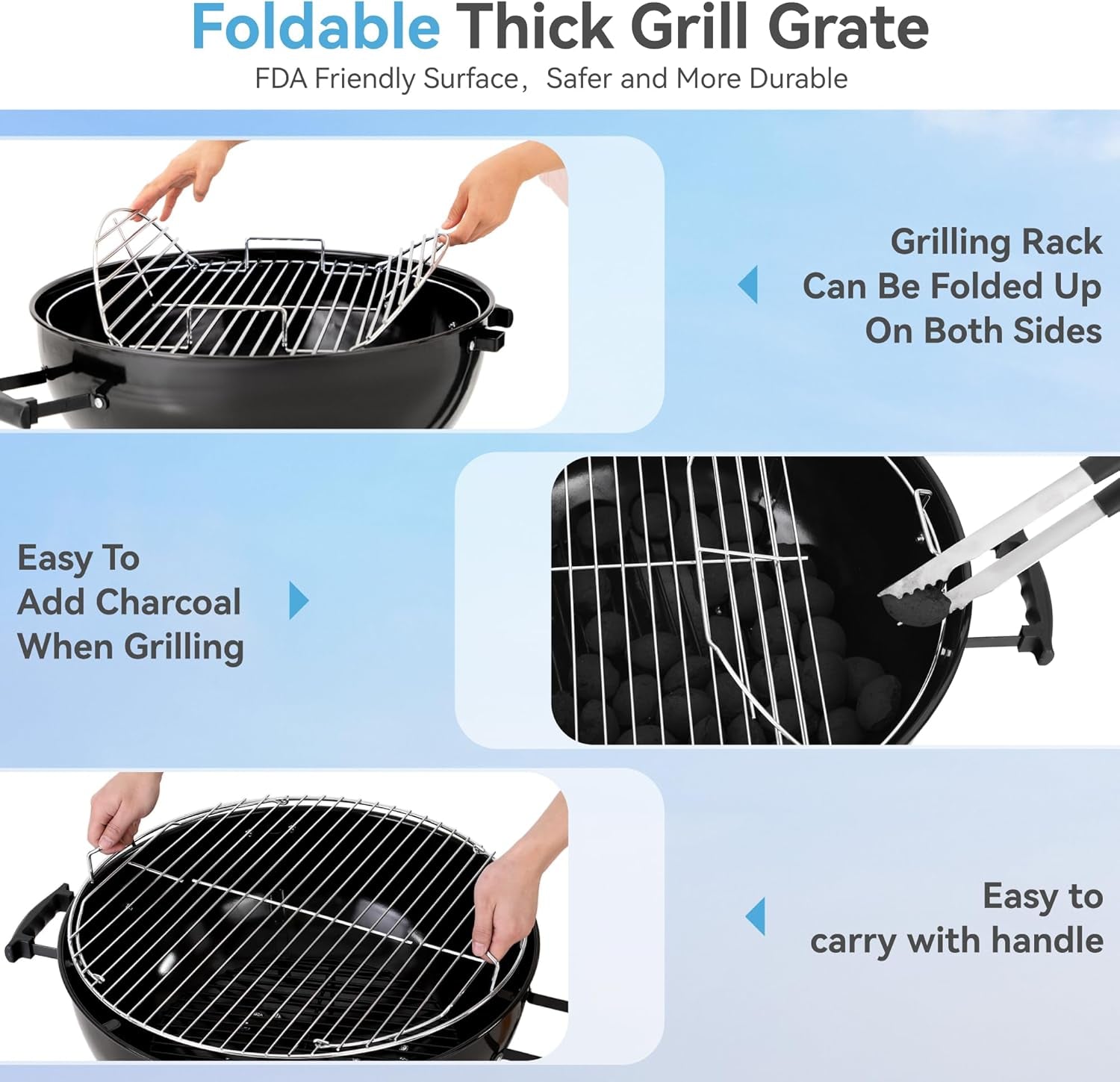 GREEN PARTY 22 Inch Kettle Charcoal BBQ Grill with Wheels. Portable Charcoal Grill with Porcelain-Enameled Lid & Ash Catcher for Outdoor Cooking Barbecue Camping Picnics Tailgating - Image 6