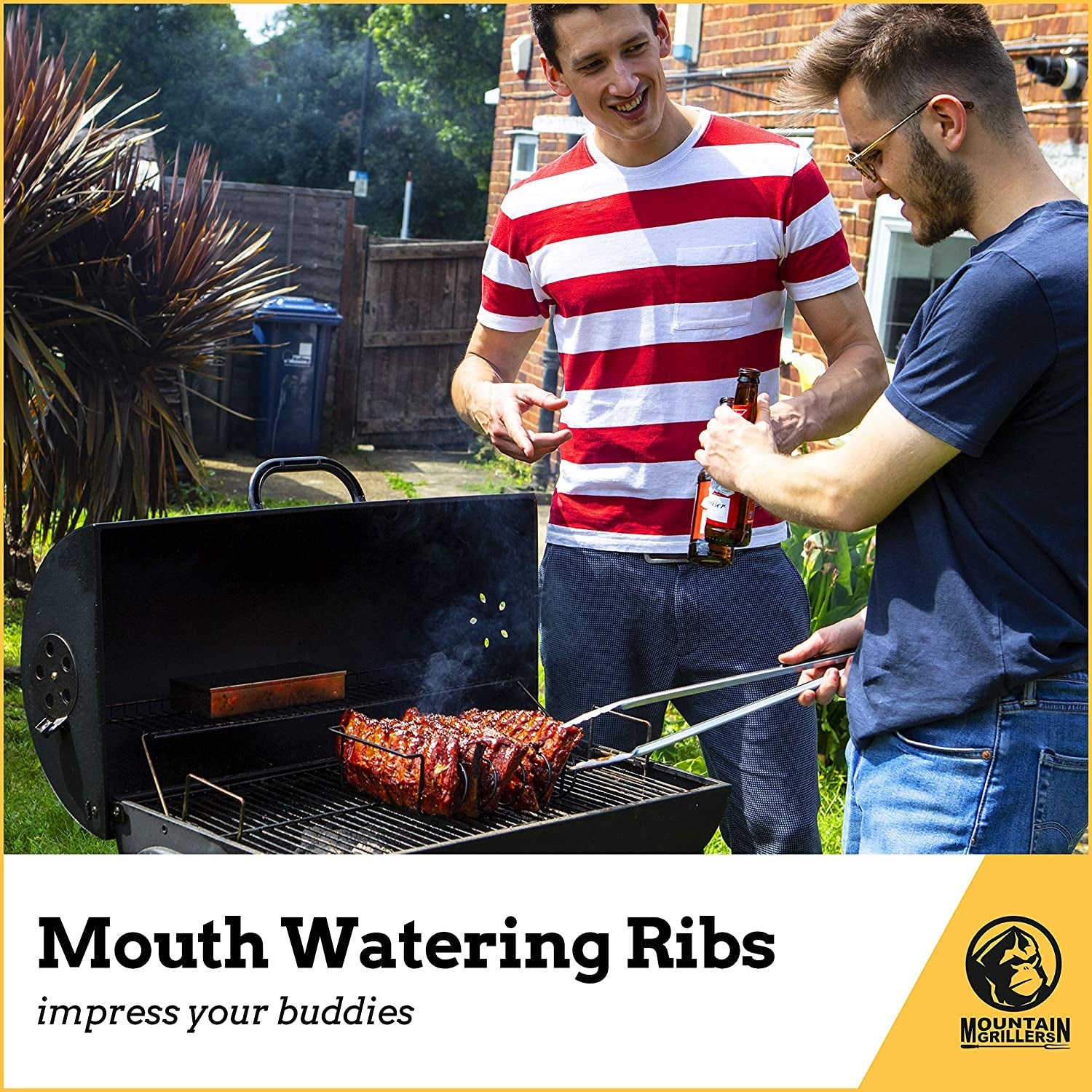 MOUNTAIN GRILLERS BBQ Rib Racks for Smoking. Gas Smoker or Charcoal Grill. Sturdy & Non Stick Standing for Gas Grill. Bbq Grill. Holds up to 5 Baby Back Ribs. Grilling & Barbecue Gifts for Men Black - Image 3