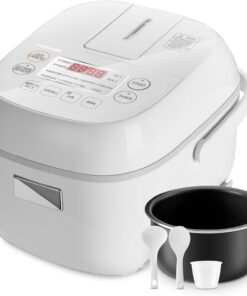Toshiba Mini Rice Cooker. 3 Cups Uncooked Small Rice Cooker. Steamer & Warmer. with Fuzzy Logic and One-Touch Cooking. 24 Hour Delay Timer and Auto Keep Warm Feature. White