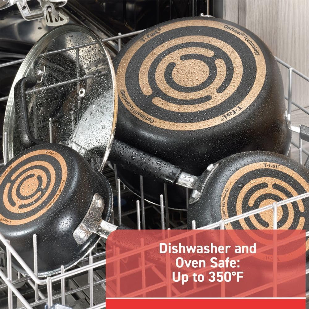T-Fal Signature Nonstick Cookware Set 12 Piece. Oven Broiler Safe 350F. Pots and Pans. Kitchen Cooking Set W/Fry Pans. Saucepans. Saute Pan. Dutch Oven. Griddle. Kitchen. Home. Dishwasher Safe. Black - Image 7