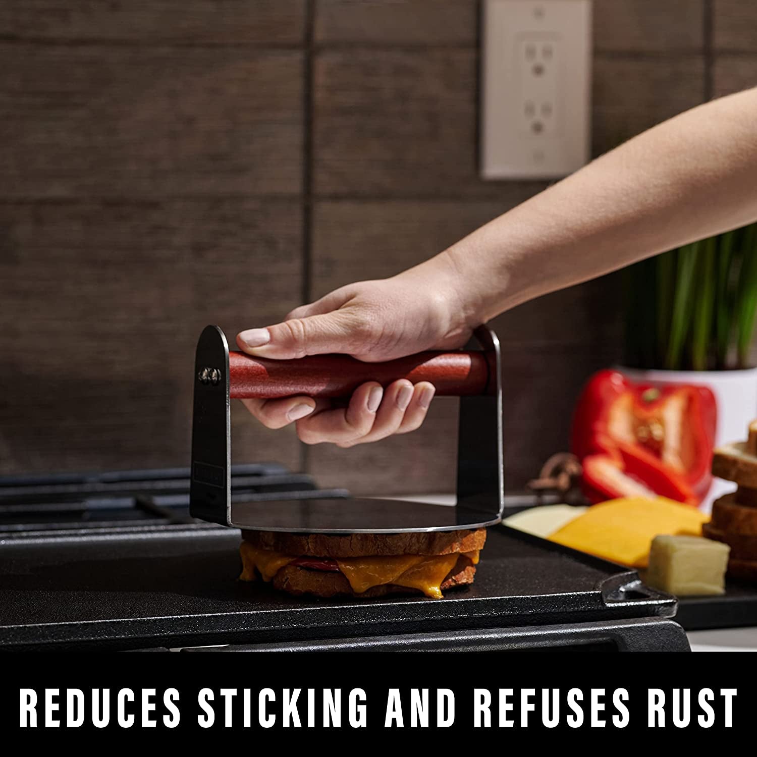 Bellemain Burger Smasher for Griddle | Stainless Steel 6 round Smash Burger Press | Hamburger Press for Grill. Cooking. Meat Press with Wooden Handle. Grill Accessories Kit - Image 4