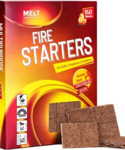 Fire Starter Squares 160 - Fire Starter Pack for Chimney. Grill Pit. Fireplace. Campfire. BBQ & Smoker - Water Resistant and Odourless - Camping Accessories