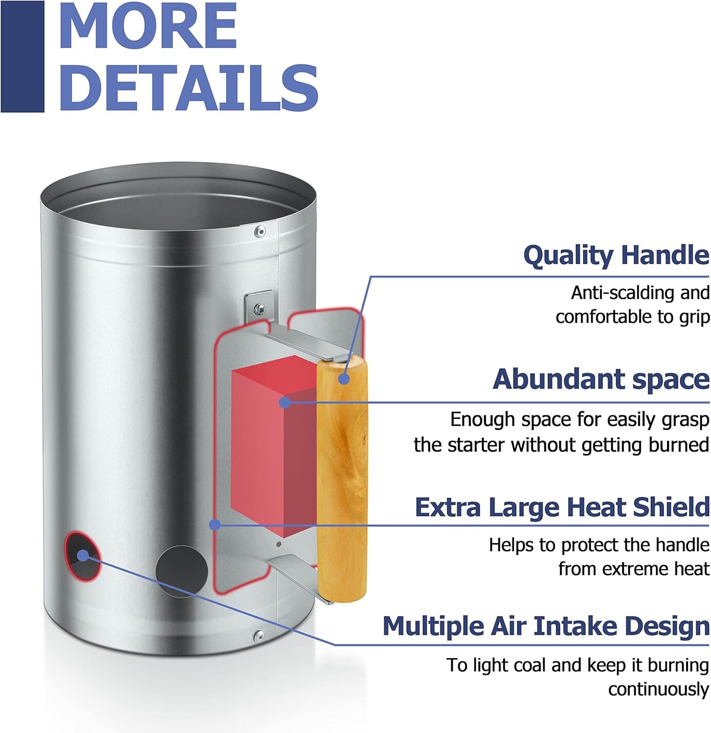 Joyfair Charcoal Chimney Starter with Clamp Set. Portable BBQ Grill Fire Starter for Outdoor Camping/Grilling/Cooking. Heavy Duty & Air Inlet Design. Heat Shield & Wooden Handle. plus Screwdriver - Image 3