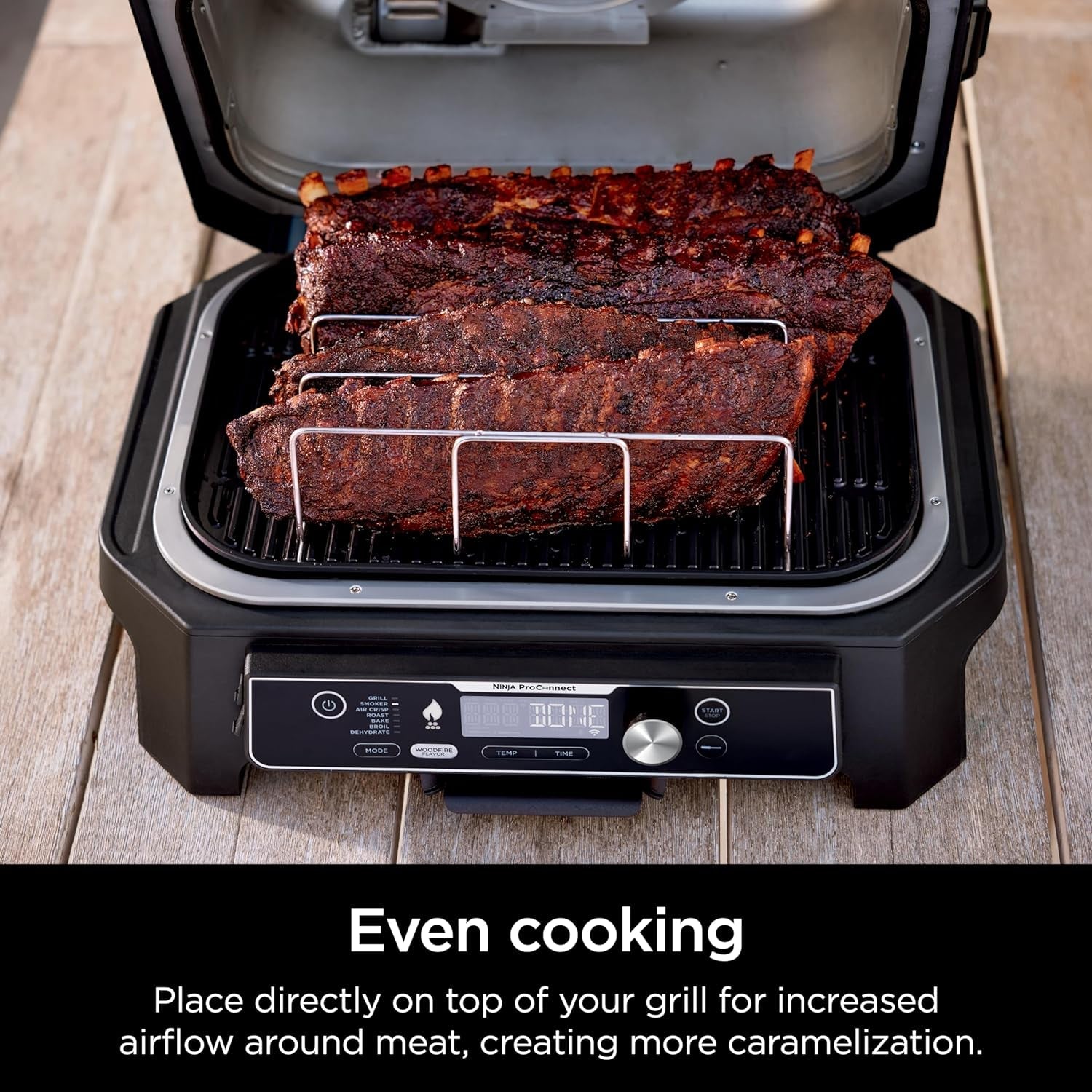 Ninja XSKRACKXL Woodfire Rib Rack. Compatible with OG800 and OG900 Series. Smokes 4 Full Racks of Ribs. Elevates Ribs for All-Around Airflow. Even Bark. Steel. Silver - Image 2