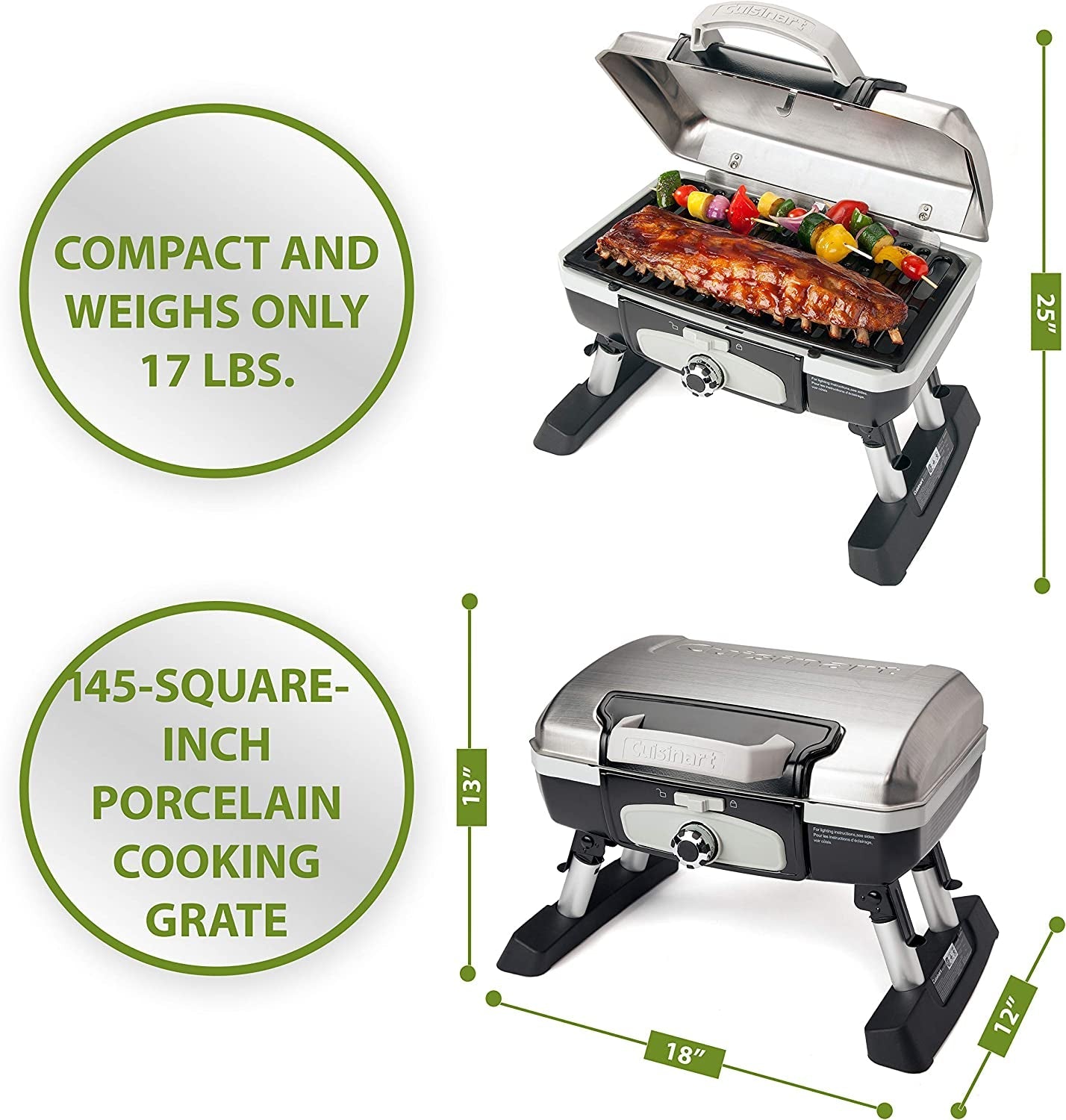 CGG-180TS Petit Gourmet Portable Tabletop Gas Grill. Stainless Steel - Image 6