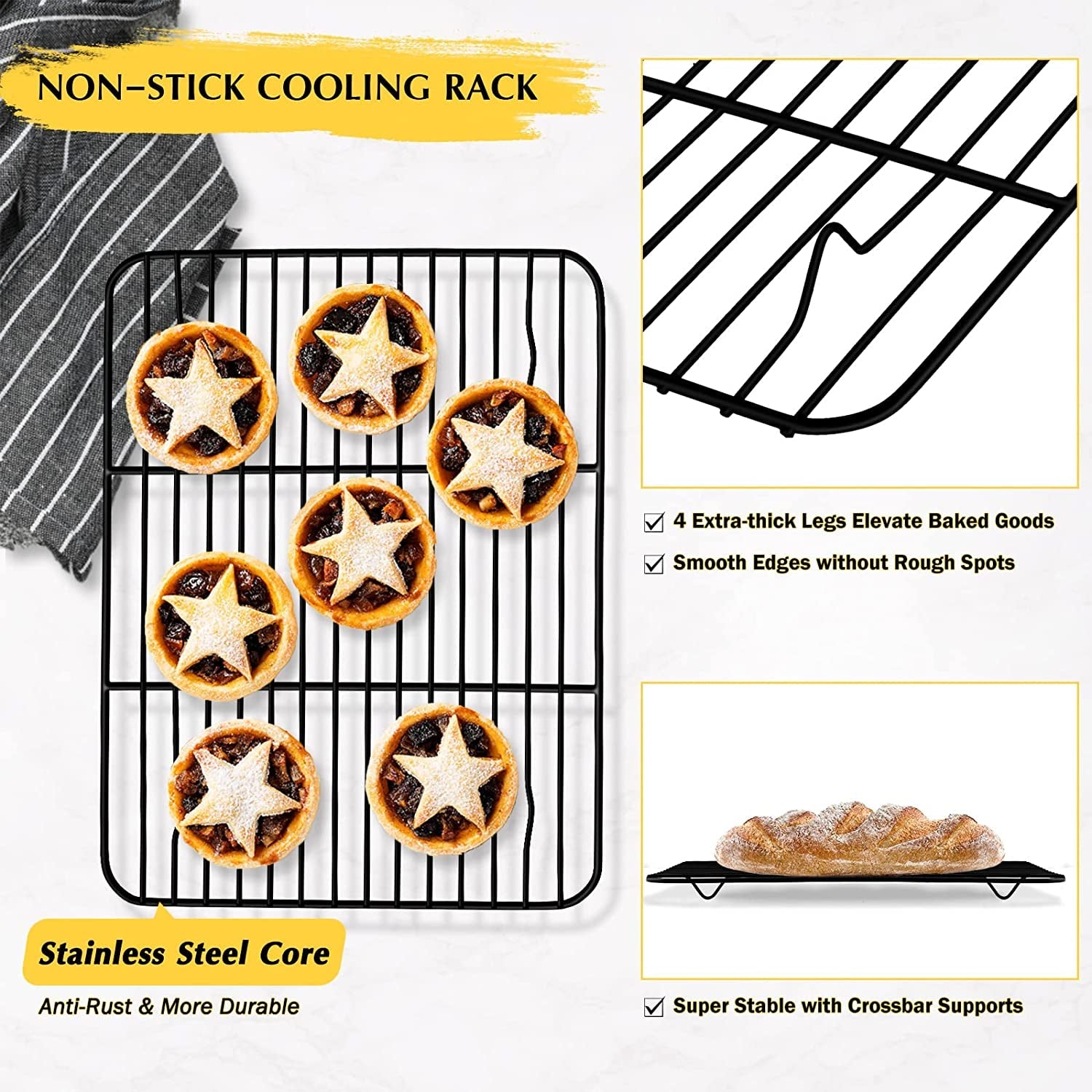 Small Baking Wire Rack Set of 2. E-Far Non-Stick Rack for Toaster Oven Cooking Roasting Broiling Grilling Meat Bacon. 8.7 X 6.2 Metal Bakeable Cooling Rack for Cookie Cake - Easy to Clean - Image 3