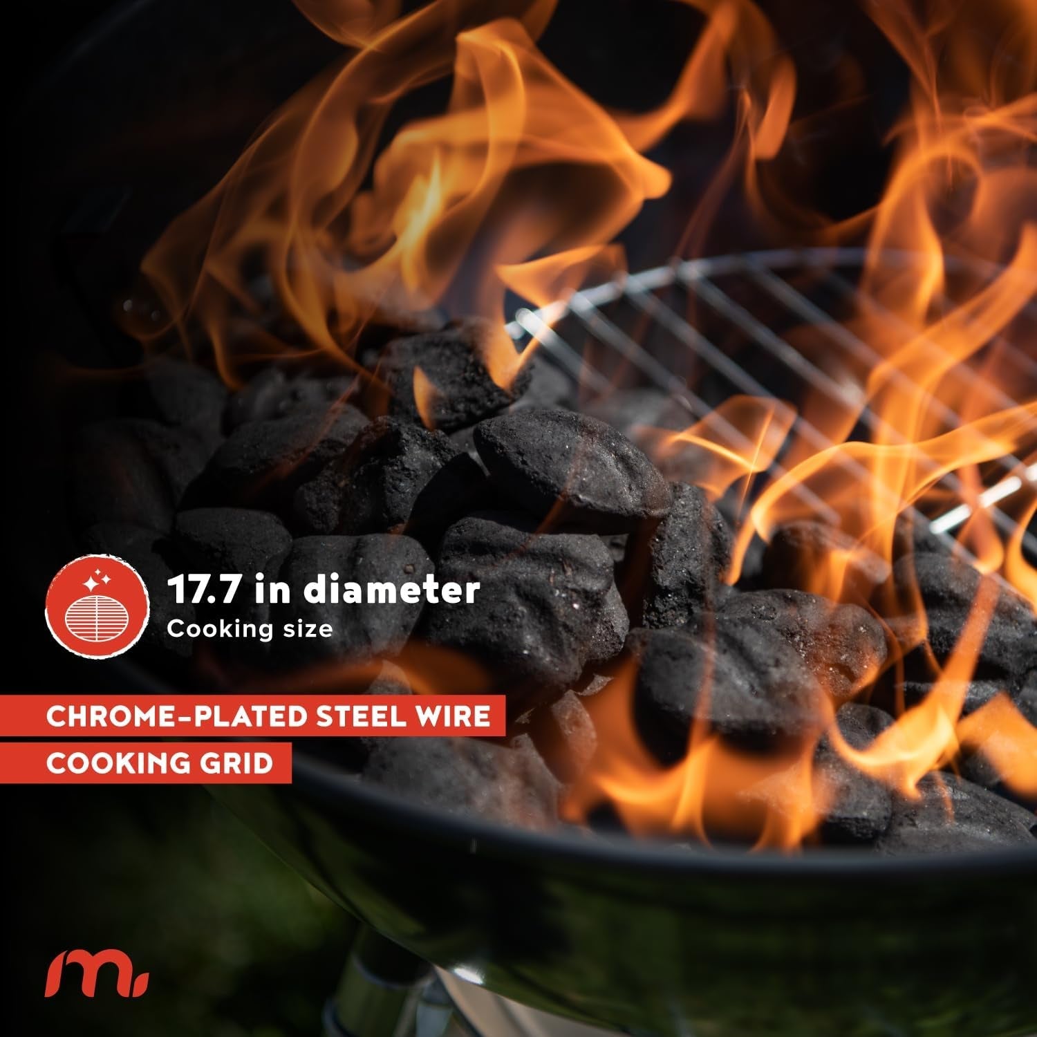 Premium Charcoal Grill. 18 Heavy Duty Charcoal Kettle Grill. Outdoor Cooking. Camping Patio. Backyard. Tailgating. Black - Image 5