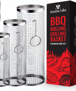 BBQ Net Tube-Rolling Grilling Basket.Rolling Grilling Baskets for Outdoor Grilling.Round Stainless Steel BBQ Grill Mesh. Camping Barbecue Rack for Vegetables. French Fries. Fish