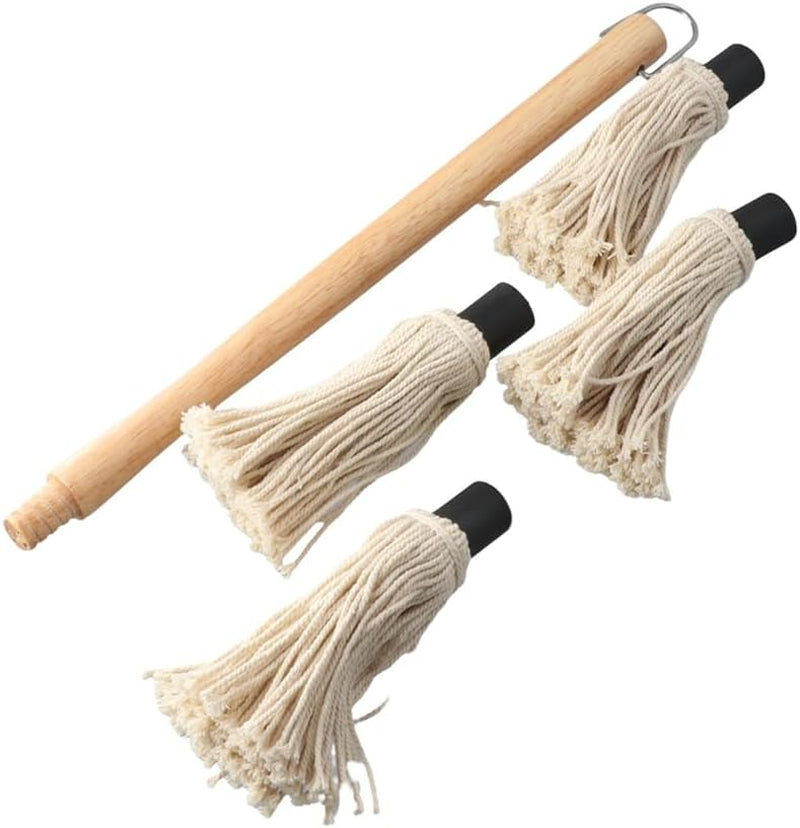 Wooden Long Handle BBQ Basting Mop with 4 Extra Replacement Heads. Barbecue Supplies Grill Basting Mop for BBQ Grilling Smoking Steak - Image 2