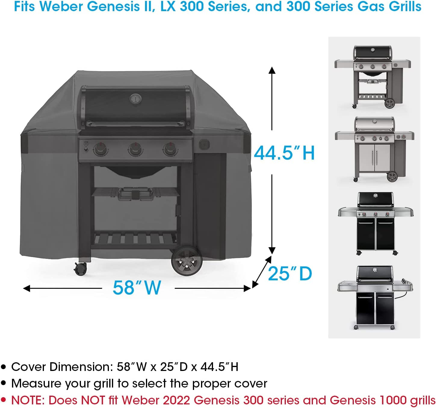 Unicook 58 Inch Grill Cover for Weber Genesis II. Genesis II LX 300 Series and Genesis 300 Series Gas Grills. Heavy Duty Waterproof Barbecue Cover. Fade Resistant BBQ Cover. Compared to Weber 7130 - Image 4