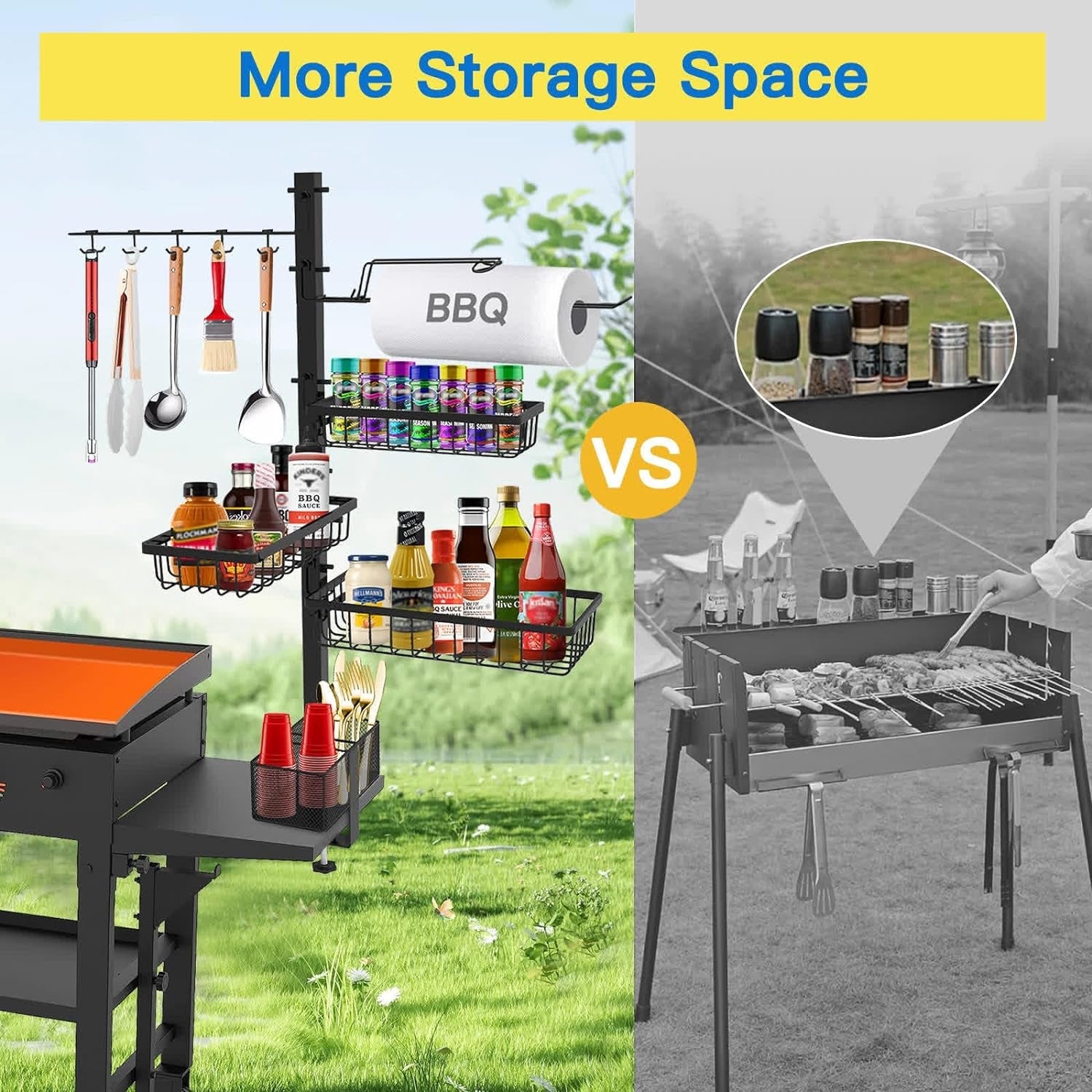 CONCONS Grill Caddy. BBQ Outdoor Kitchen Accessories for Camper. Barbeque Grill Accessories. Camping Kitchen. Barbeque Caddy for Outdoor Grill. Picnic Caddy. Outdoor Utensil Caddy. Paper Towel Holder - Image 2