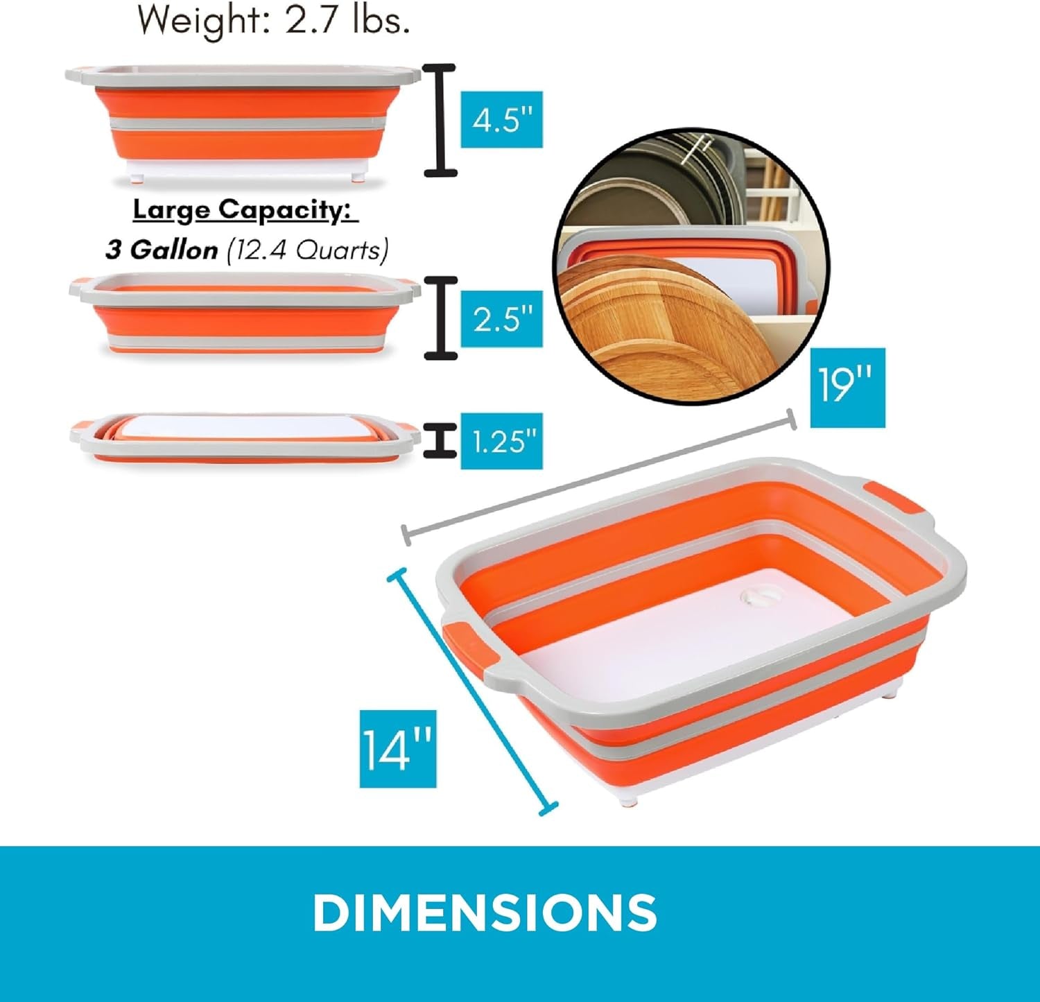 BIRDROCK HOME Large BBQ Collapsible Food Prep & Cutting Board and Grill Caddy Tub with Colander & Lid | 12.4 Quarts | Kitchen Veggie Washing Basket | Silicone Dish Bowl for Picnic. Tailgate. Camping - Image 5