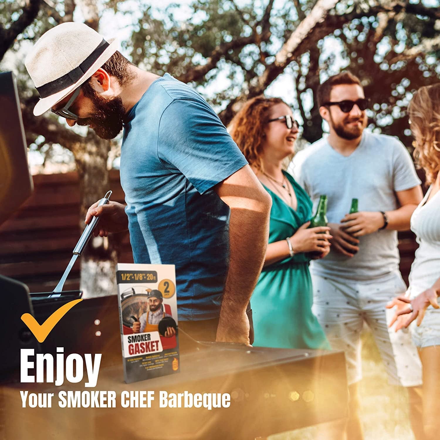 Smoker Chef XXL 20 FT Grill Gasket for Smokers - Black 1/2'' X 1/8'' Hi Temp Seal Smoker Gasket – 2-Pack X 10 FT Self Stick Black Nomex Fire Tape for BBQ Lid – High Heat Temperature Material Replace - Image 6