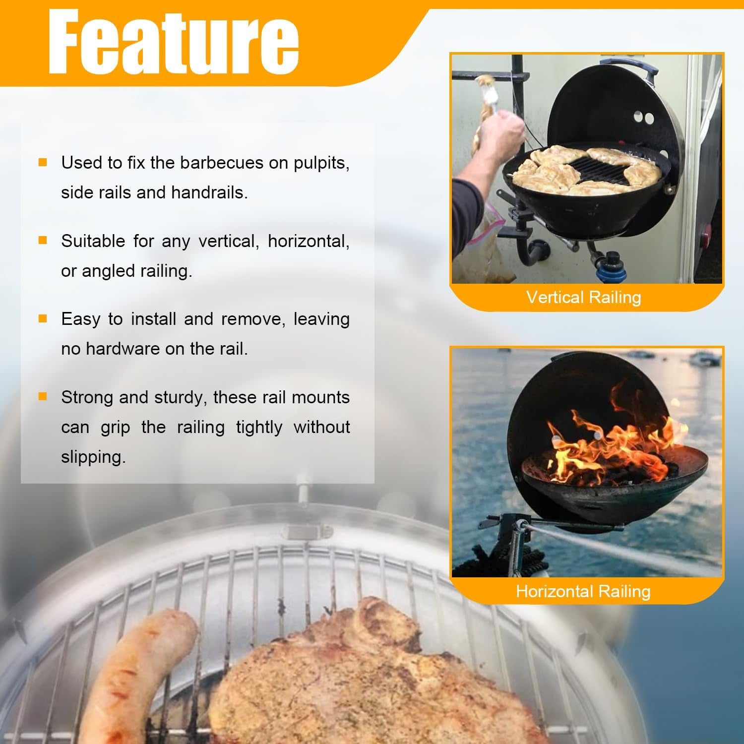 round Rail Grill Mounting Hardware Kit for Standard 7/8 or 1 Rails. Fit for All Magma Marine Kettles Grill. A10-080 - Image 3