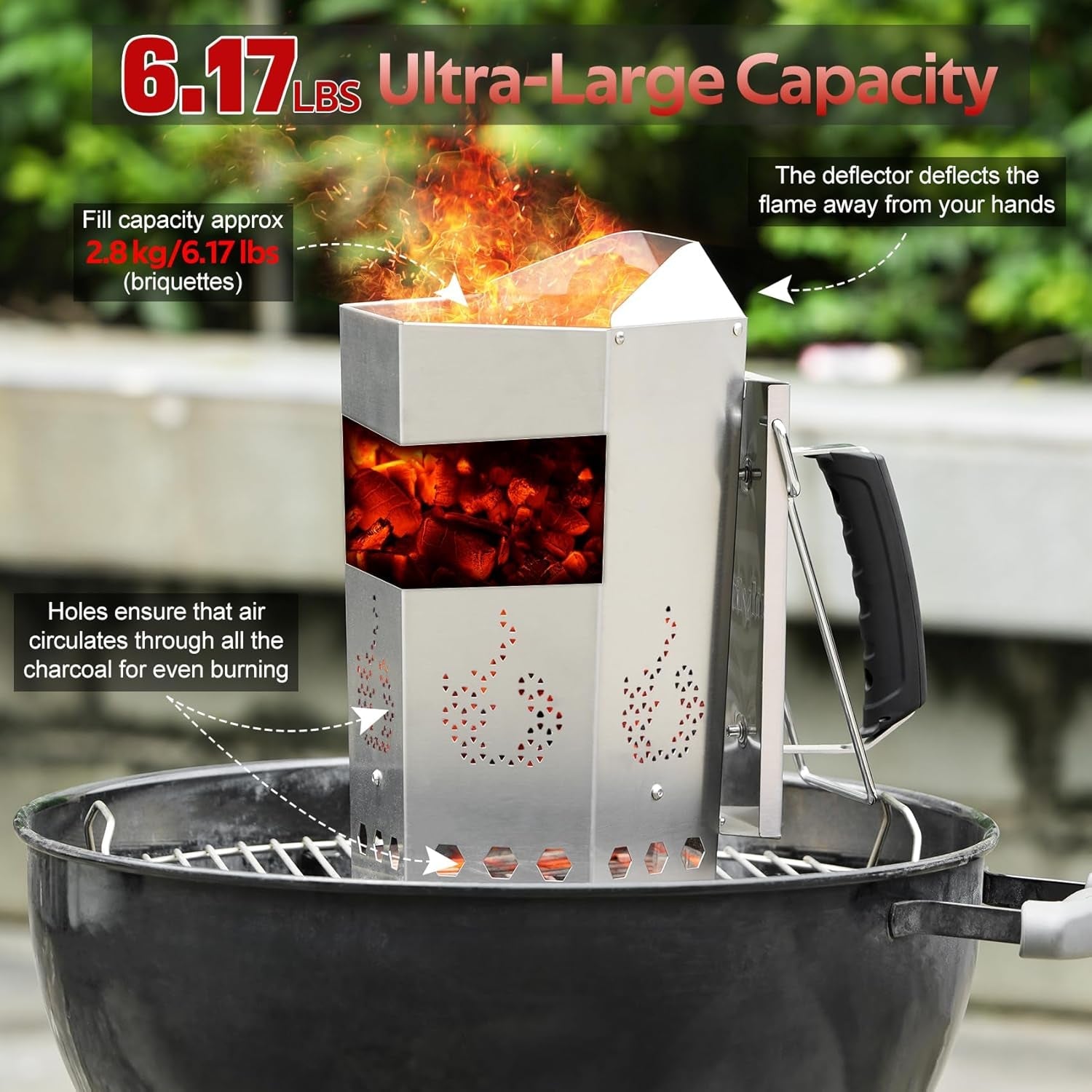 Onlyfire Stainless Steel Charcoal Chimney Starter. BBQ Chimney Starter for Charcoal Grill and Barbecues. Sturdy and Easy to Use BBQ Grill Tools - Image 4