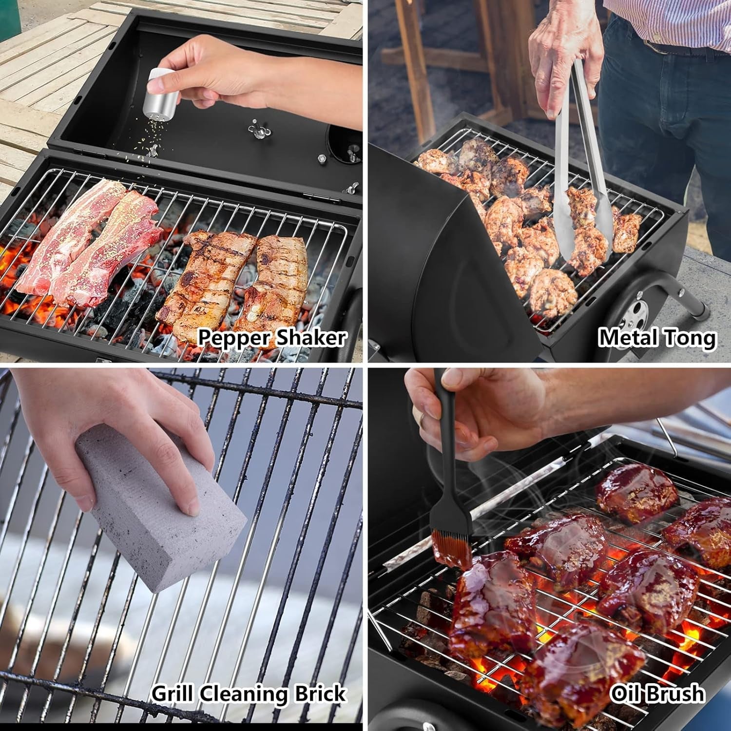 Portable Charcoal Grill Set of 9. Hasteel Small Compact BBQ Grill. Mini Folding Outdoor Grill with Chimney. Tabletop Grill & Grilling Accessories for Barbecue Camping Picnic. Screwdriver & Thermometer - Image 5