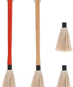 2 Pack 18 Inch Grill Basting Mop with Wooden Long Handle and 2 Extra Replacement Brushes for BBQ Grilling Smoking Steak (Nature Wood & Brown)