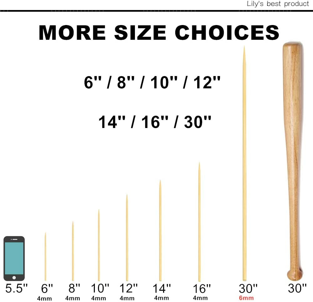 HOPELF 12 Natural Bamboo Skewers for Bbq .Appetiser .Fruit .Cocktail .Kabob .Chocolate Fountain .Grilling .Barbecue .Kitchen .Crafting and Party. Φ=4Mm. More Size Choices 6/8/10/14/16/30(100 PCS) - Image 5