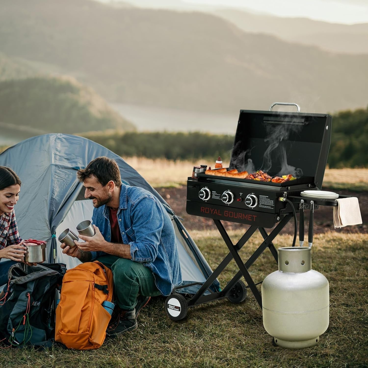 Royal Gourmet PD3001 3-Burner Propane Gas Griddle with Collapsible Stand. 23-Inch Portable Griddle with Side Table & 314 Sq. In. Cooking Area for Camping. Tailgating. Backyard & Patio. Black - Image 13