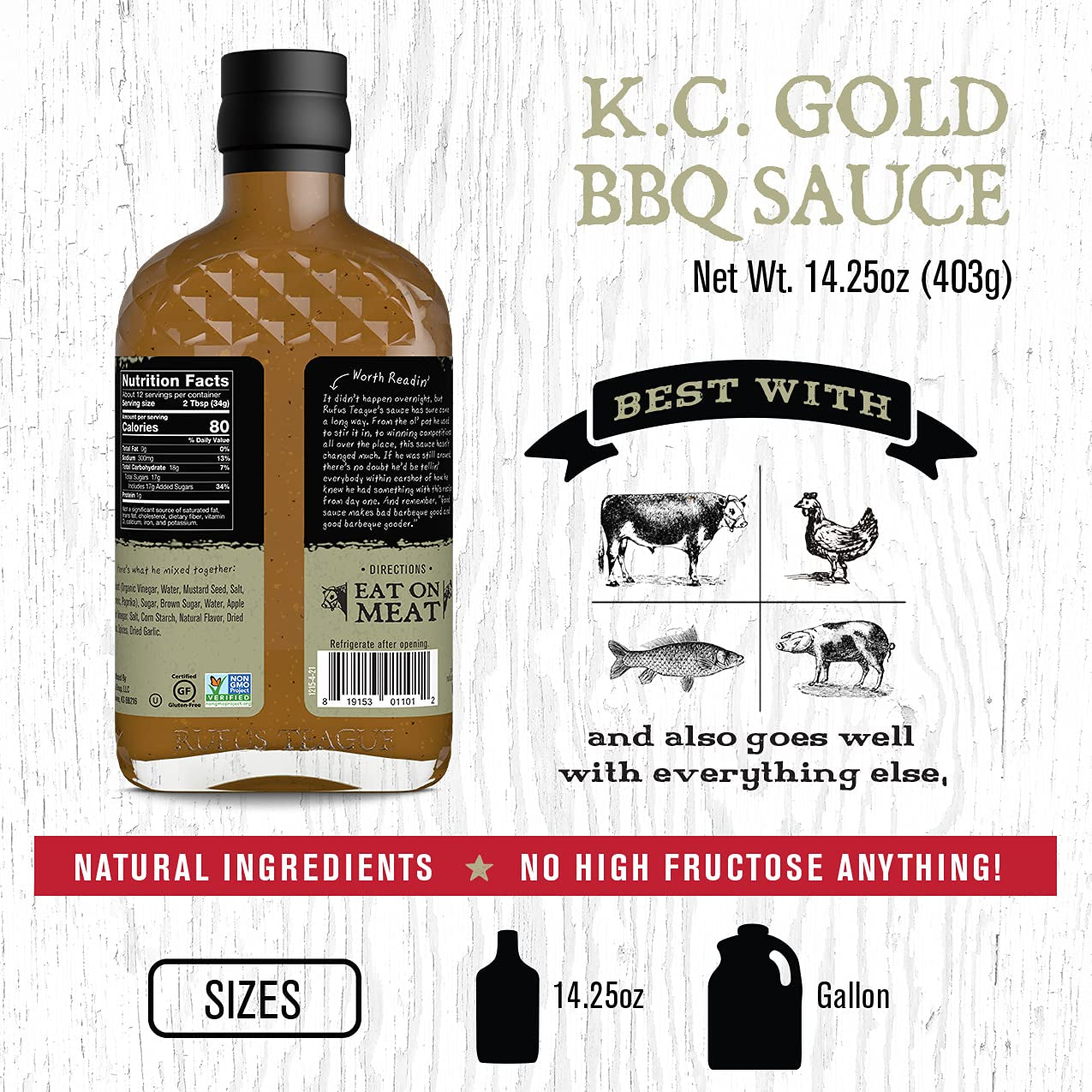 Rufus Teague - KC Gold BBQ Sauce - Premium Mustard Barbecue Sauce - 14.25 Oz Bottles - 2 Pack - Image 2