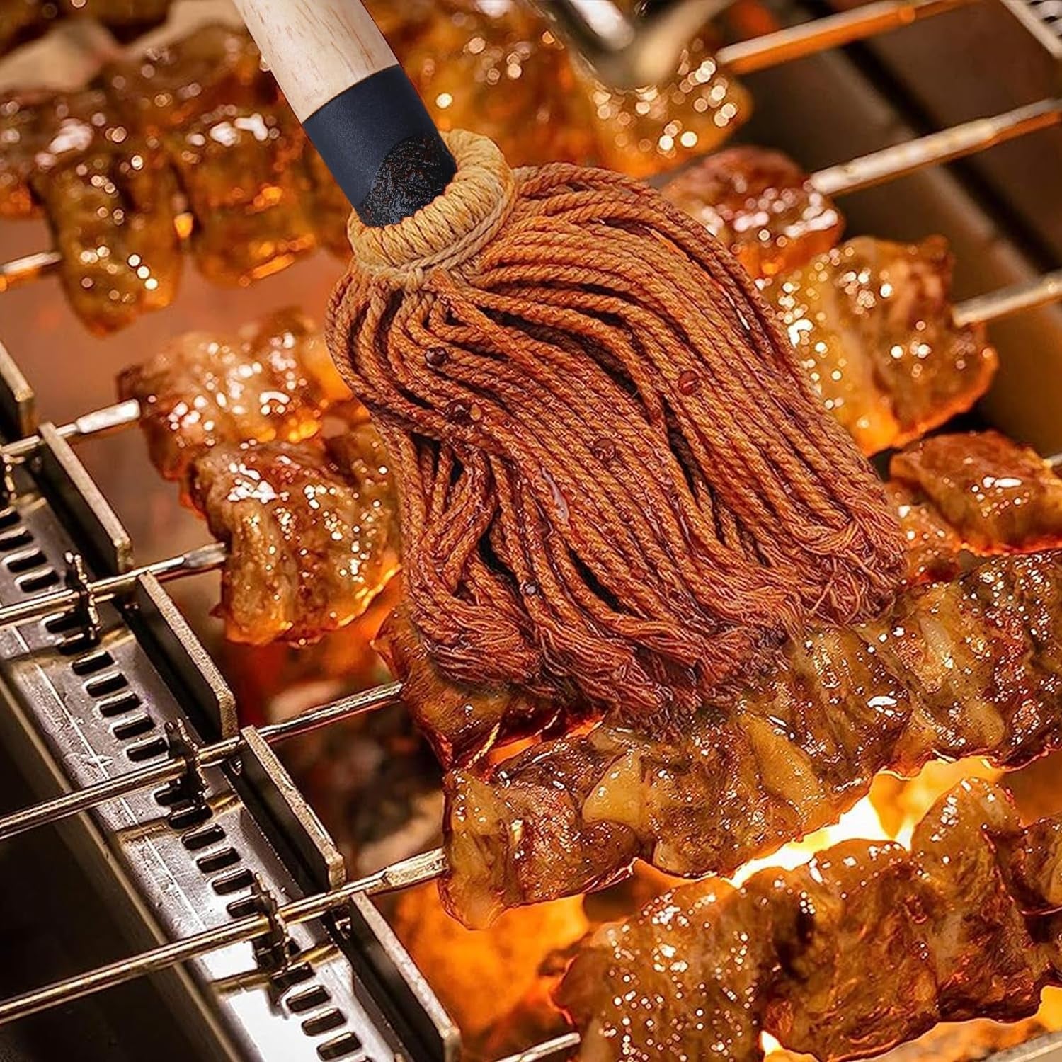 Donxote 18 Inch BBQ Mop Brush Set of 2. with 6 Extra Replacement Heads. Wooden Long Handle Cotton Head Mopping Basting Grill Sauce Perfect for Grilling Smoking Steak Marinade or Glazing - Image 4