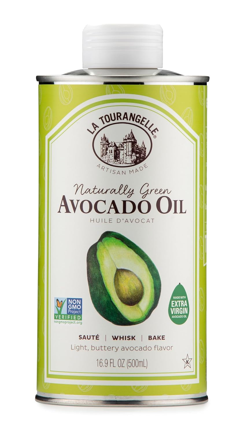 La Tourangelle. Avocado Oil. Handcrafted from Premium Avocados. Great for Cooking. as Butter Substitute. and for Skin and Hair. 16.9 Fl Oz