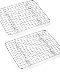 Small Baking Cooling Rack Set of 2. E-Far Stainless Steel Toaster Oven Rack for Cooking Roasting Grilling Meat. 8.6 X 6.2 Metal Bakeable Wire Rack for Cookie Cake Bacon - Dishwasher Safe