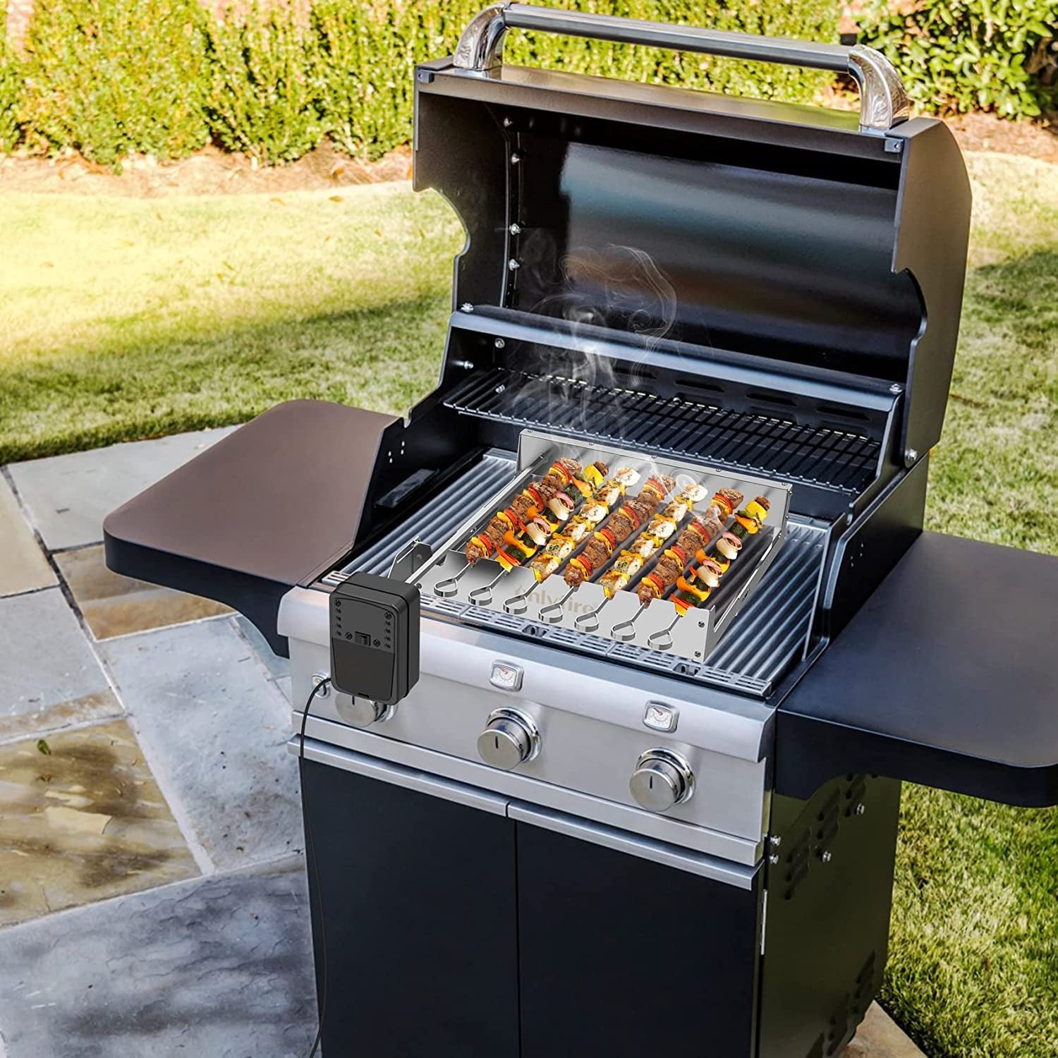 Only Fire Stainless Steel Electric Skewer Turner. Rotated Grilling Rack Shish Kabob Set with 7 Skewers and Dual-Purpose Rotisserie Motor - Image 8