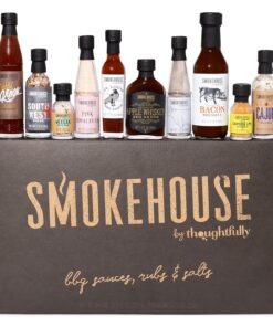 Smokehouse by Thoughtfully. Ultimate BBQ Sampler Set. Vegan and Vegetarian. Includes a Variety of Flavorful USA Made BBQ Sauces. Rubs. and Salts for Smoking and Grilling in Sample Size Glass Bottles