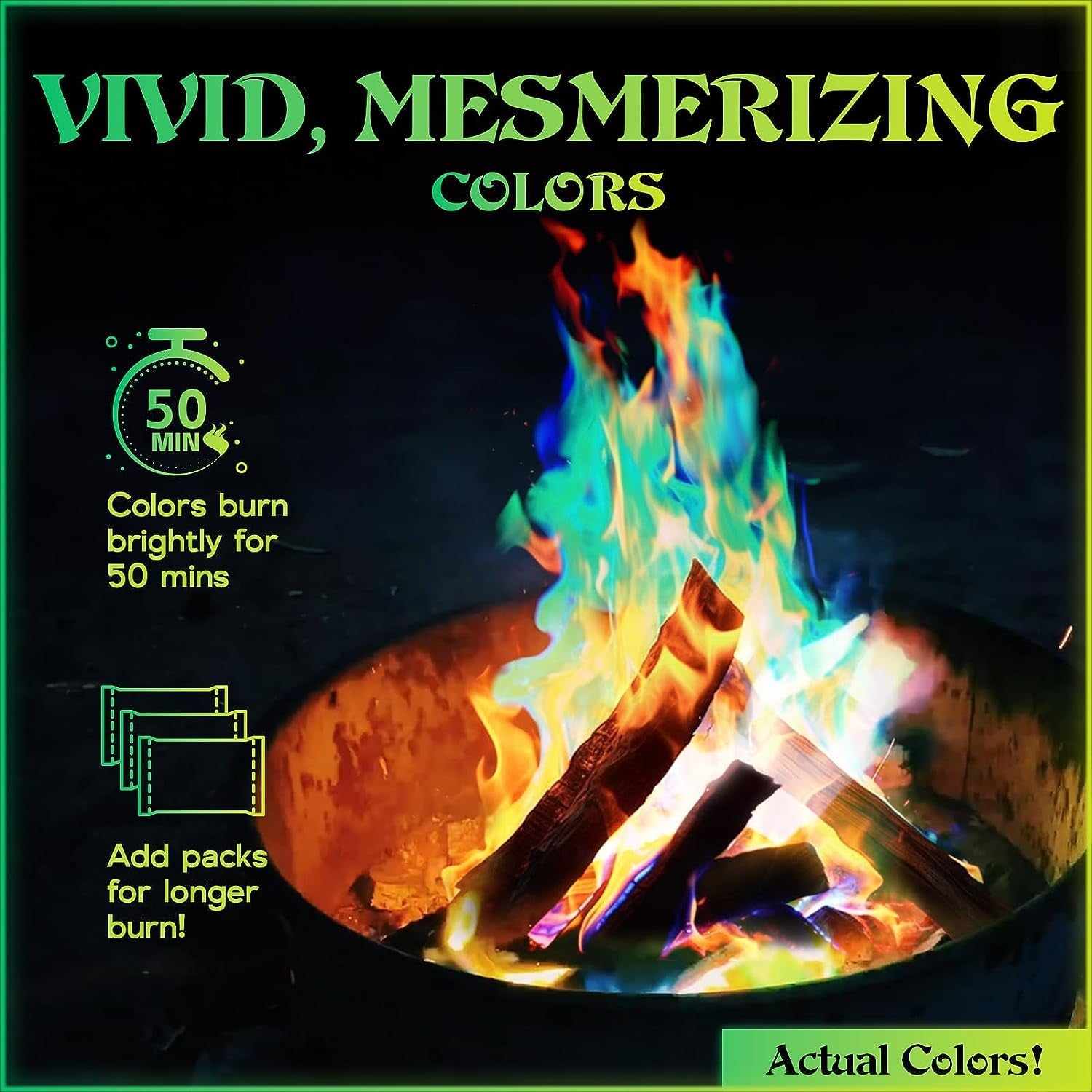 MEKER Fire Color Changing Packets - Fire Pit. Campfires. Outdoor Fireplaces. Bonfire - Magic Colorful Changing Fire - Perfect Fire Camping Accessories for Kids & Adults (12 Pack) - Image 3