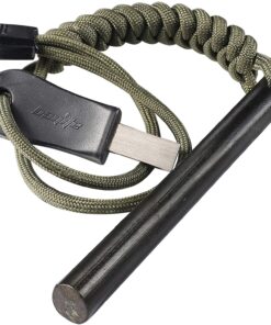 Bayite 4 Inch Survival Ferrocerium Drilled Flint Fire Starter. Ferro Rod Kit with Paracord Landyard Handle and Striker. 4(Long) X 3/8(Diameter)
