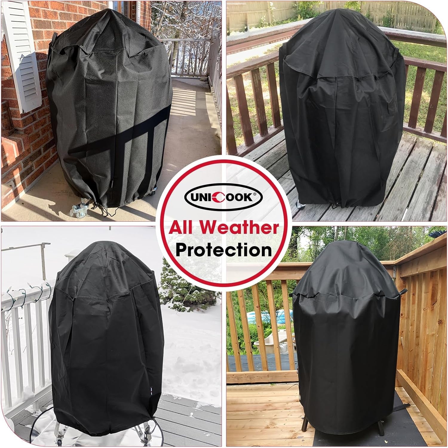 Unicook round Smoker Cover 30 Inch. Heavy Duty Waterproof Charcoal Kettle BBQ Grill Cover. Fade Resistant Barrel Protector. Fits Weber Char-Griller Akorn Kamado and More. 30 Dia X 36 H - Image 3