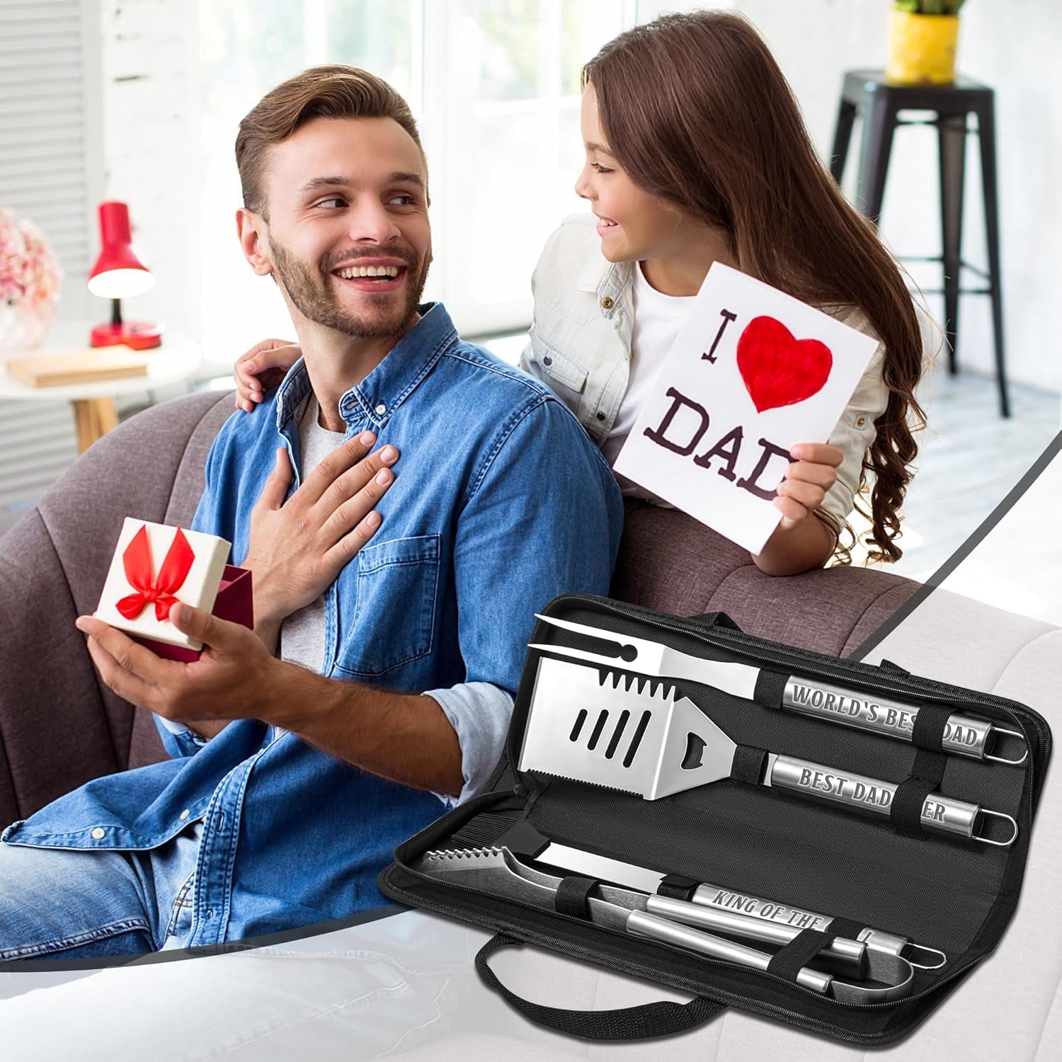 Fathers Day Dad Gifts from Daughter. Grilling Accessories. Heavy Duty Stainless Steel Grill Set BBQ Grill Tools for Outdoor Grill with Aluminum Case. Camping Grill Utensils Set Ideal Grilling Gifts - Image 6