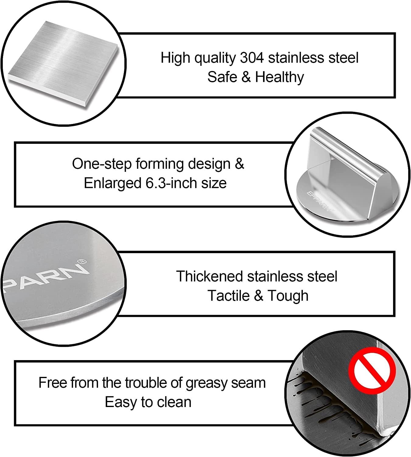 EPPARN Enlarged 6.3 Inch Smash Burger Press. Stainless Steel Burger Smasher for Griddle. Hamburger Press. Grill Press Bacon Press. Burger Press Smashburger - Image 4