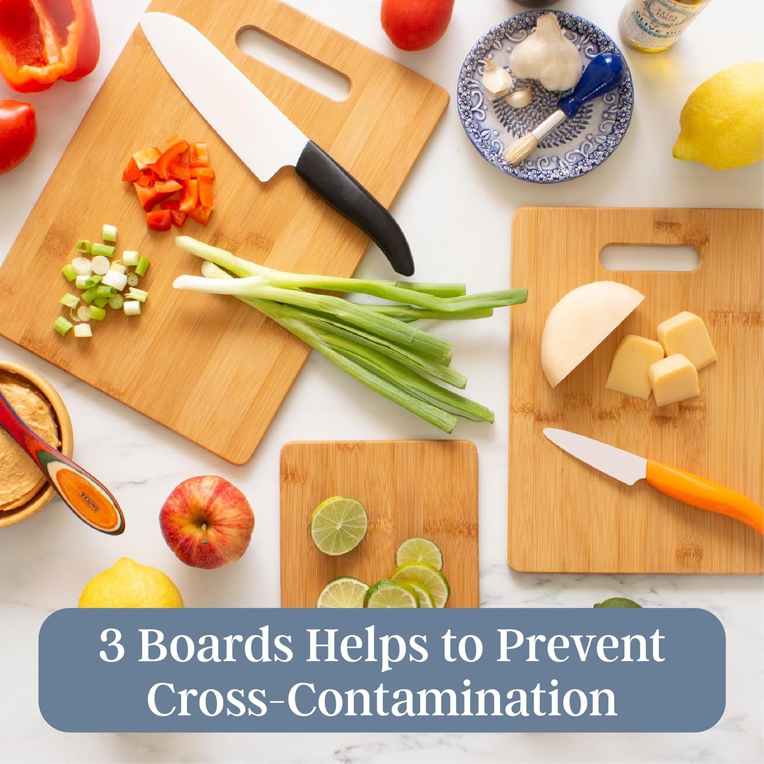 Totally Bamboo 3-Piece Bamboo Cutting Board Set – Reversible Kitchen Boards for Chopping. Cheese & Serving | Durable. Eco-Friendly Wood Cutting Boards - Image 2