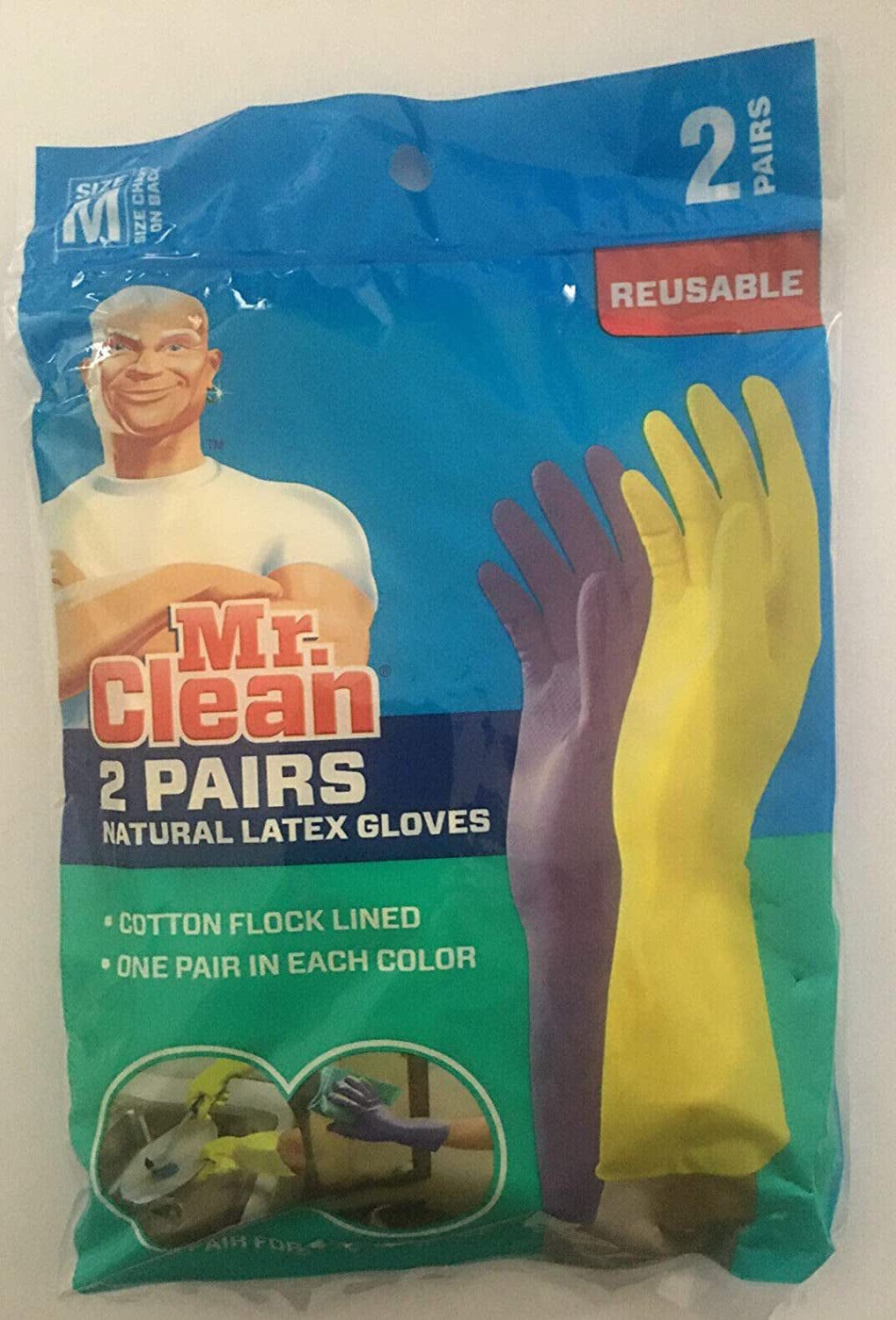 Medium Reusable Latex Gloves. 2 Color. 2 Piar. 2 Count