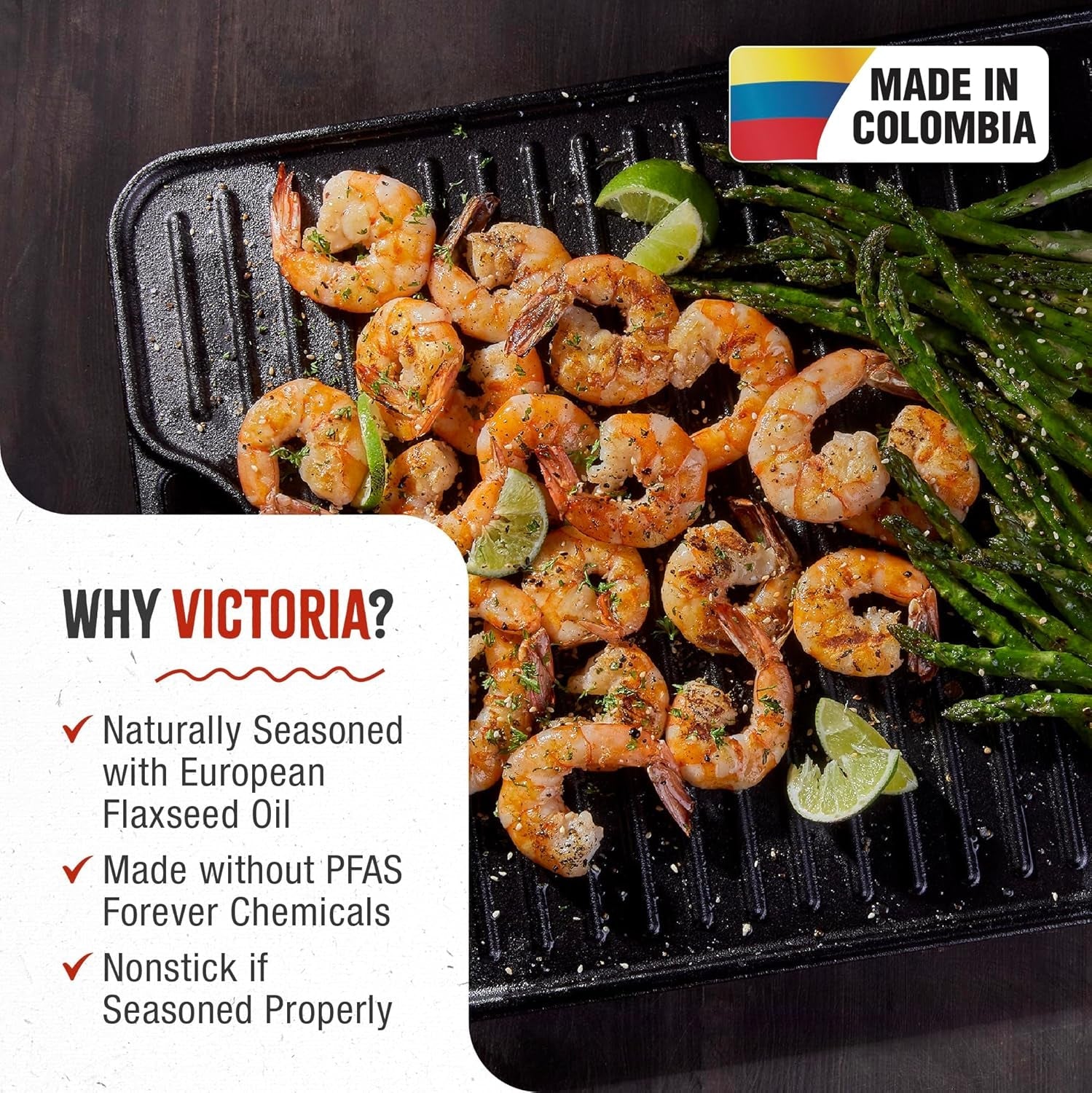Victoria 20-By-14-Inch Rectangular Cast Iron Griddle. Preseasoned Reversible Griddle - Image 2