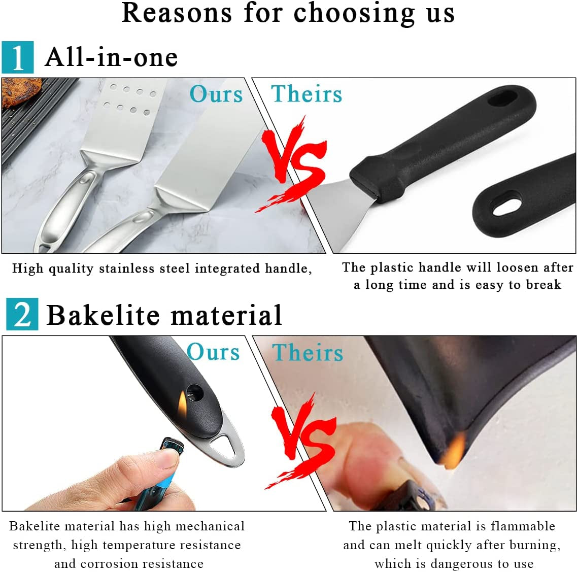 Grill Accessories Kit 10 Pieces with a Utensils Holder. Stainless Steel Handle Assemble with Baklite Make It No Melting No Coming off and Heat Resistant. Grilling BBQ Griddle Accessories - Image 6