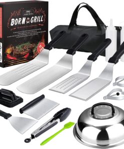 Griddle Accessories.15 Pcs Flat Top Grill Accessories Kit for Blackstone and Camp.Stainless Steel BBQ Accessories with Spatula. Basting Cover.Tongs.Egg Mold & Carry Bag for Outdoor BBQ Teppanyaki