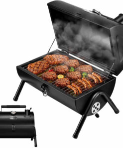 Adjustable Portable Charcoal Grill Multi-Functional Metal Small BBQ Smoker for Outdoor Hiking Picnic(Black)
