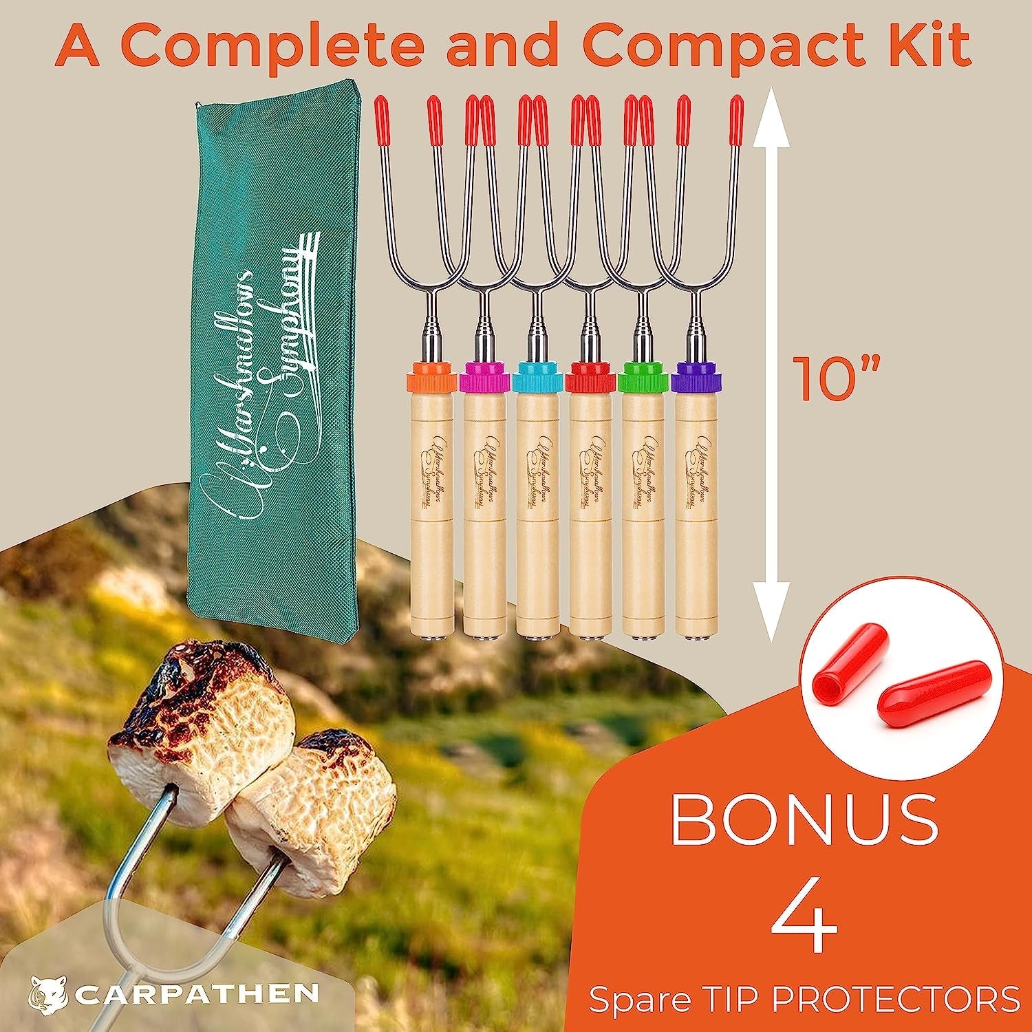 CARPATHEN Marshmallow Roasting Sticks - Set of 6 Rotating Smores Sticks - Extra Long Telescoping Marshmallow Sticks for Fire Pit. Campfire & Bonfire - Camping Accessories & Kids Gifts for Halloween - Image 6