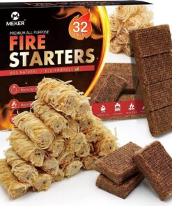 MEKER Fire Starters - Natural Fire Starters for Fireplace. Campfires. Fire Pit. BBQ Grill. Wood Stove. All Weather Charcoal Starter. Wood Wool Firelighters & Odorless Fire Starter Eco Friendly