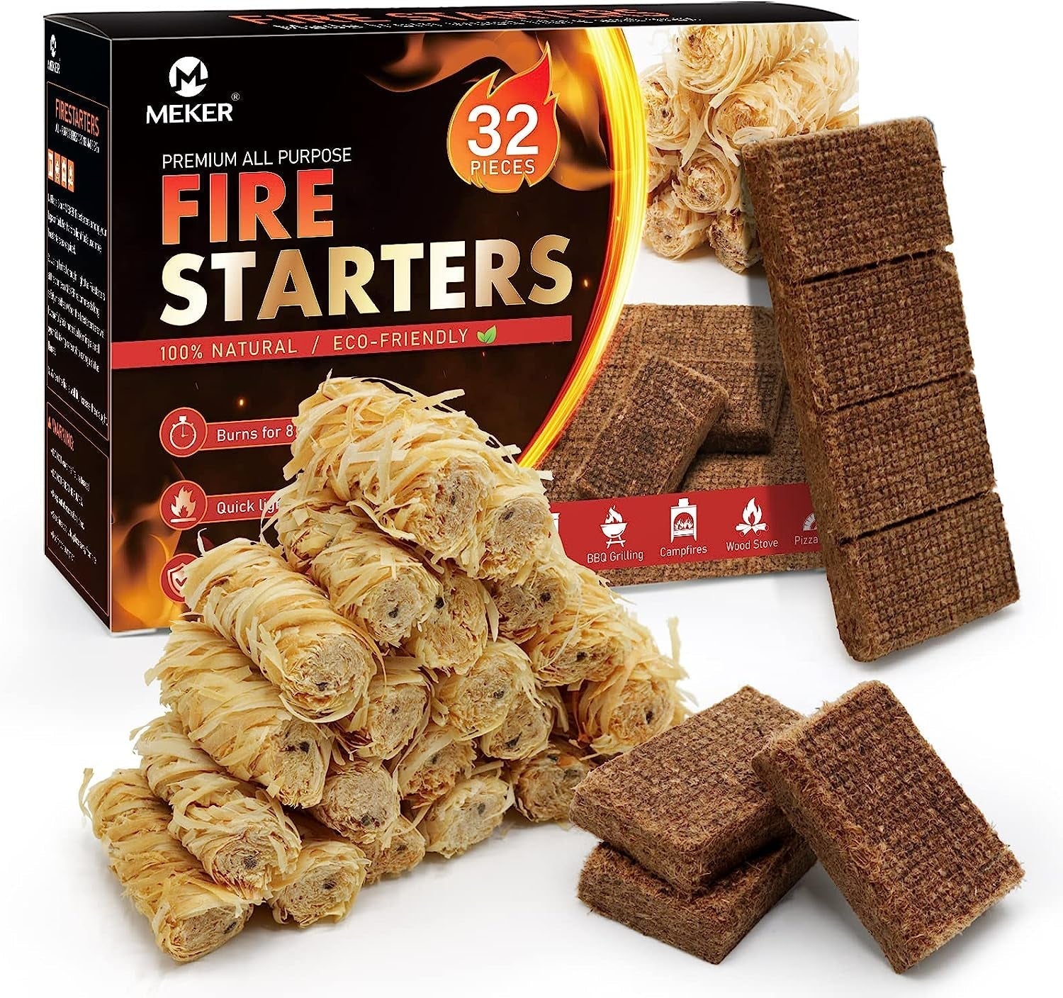 MEKER Fire Starters - Natural Fire Starters for Fireplace. Campfires. Fire Pit. BBQ Grill. Wood Stove. All Weather Charcoal Starter. Wood Wool Firelighters & Odorless Fire Starter Eco Friendly - Image 8