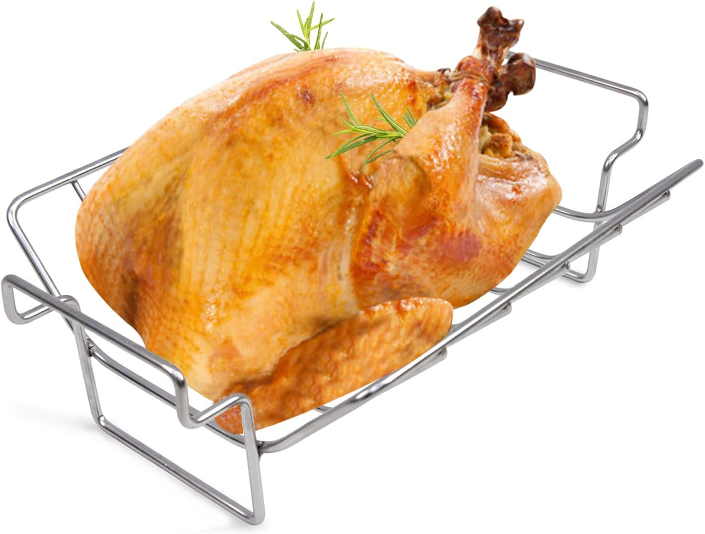 Kamaster Rib Rack and Roast Racks for Smoking and Grilling Fit Large and Xlarge Big Green Egg.Stainless Steel Dual-Purpose Turkey Rack