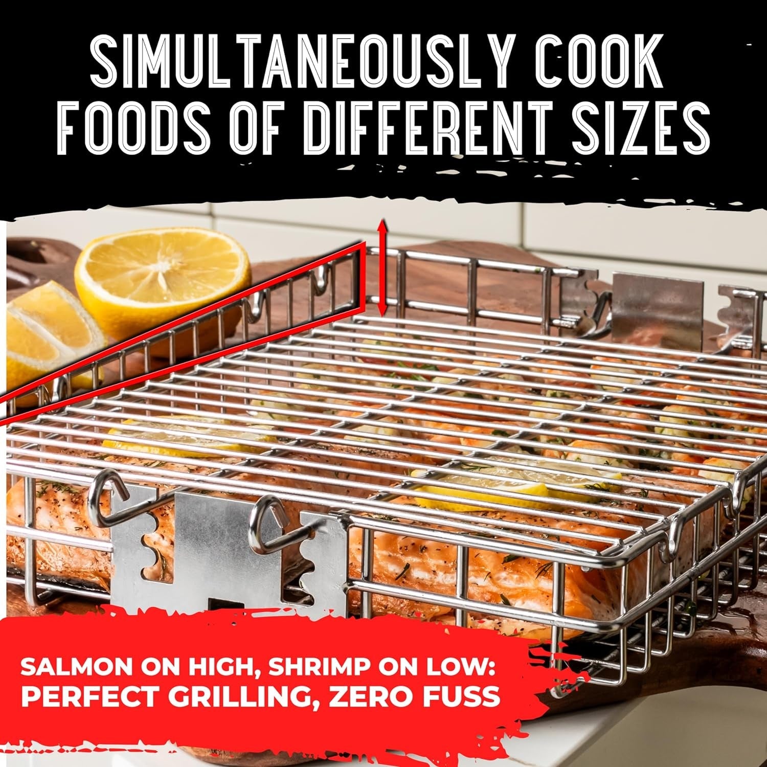 SHIZZO Adjustable Grill Basket. Barbecue BBQ Grilling. Stainless Steel Folding Portable Outdoor Camping Rack for Fish. Shrimp. Vegetables. Cooking Accessories. Gifts for Father. Husband - Image 7