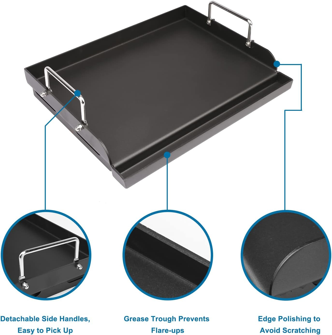 Utheer 17 X 13 Nonstick Coating Cooking Griddle for Gas Grill. Universal Griddle Flat Top Plate Insert with Grease Groove and Removable Handles for Charcoal/Gas Grills. Camping. Tailgating. Parties - Image 4